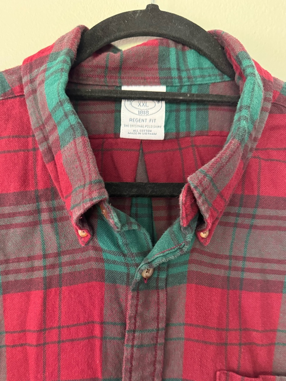 Brooks Brothers Regent Fit Red & Green Plaid Flannel Shirt 100% Cotton Size XXL